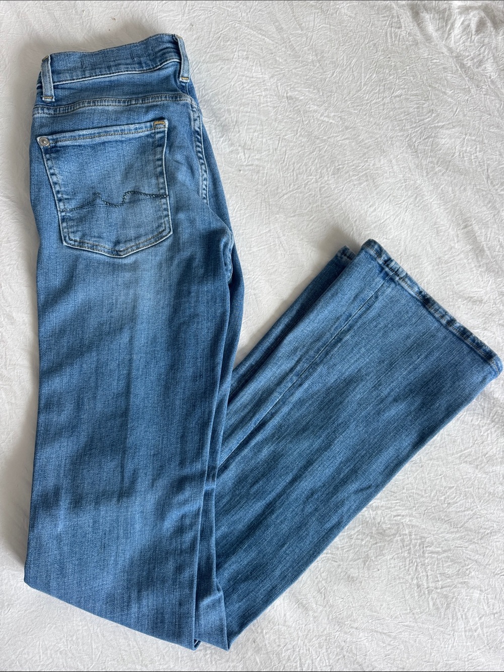 7 For All Mankind Mid-Blue Women's Straight Jeans - Lightweight Stretch Denim